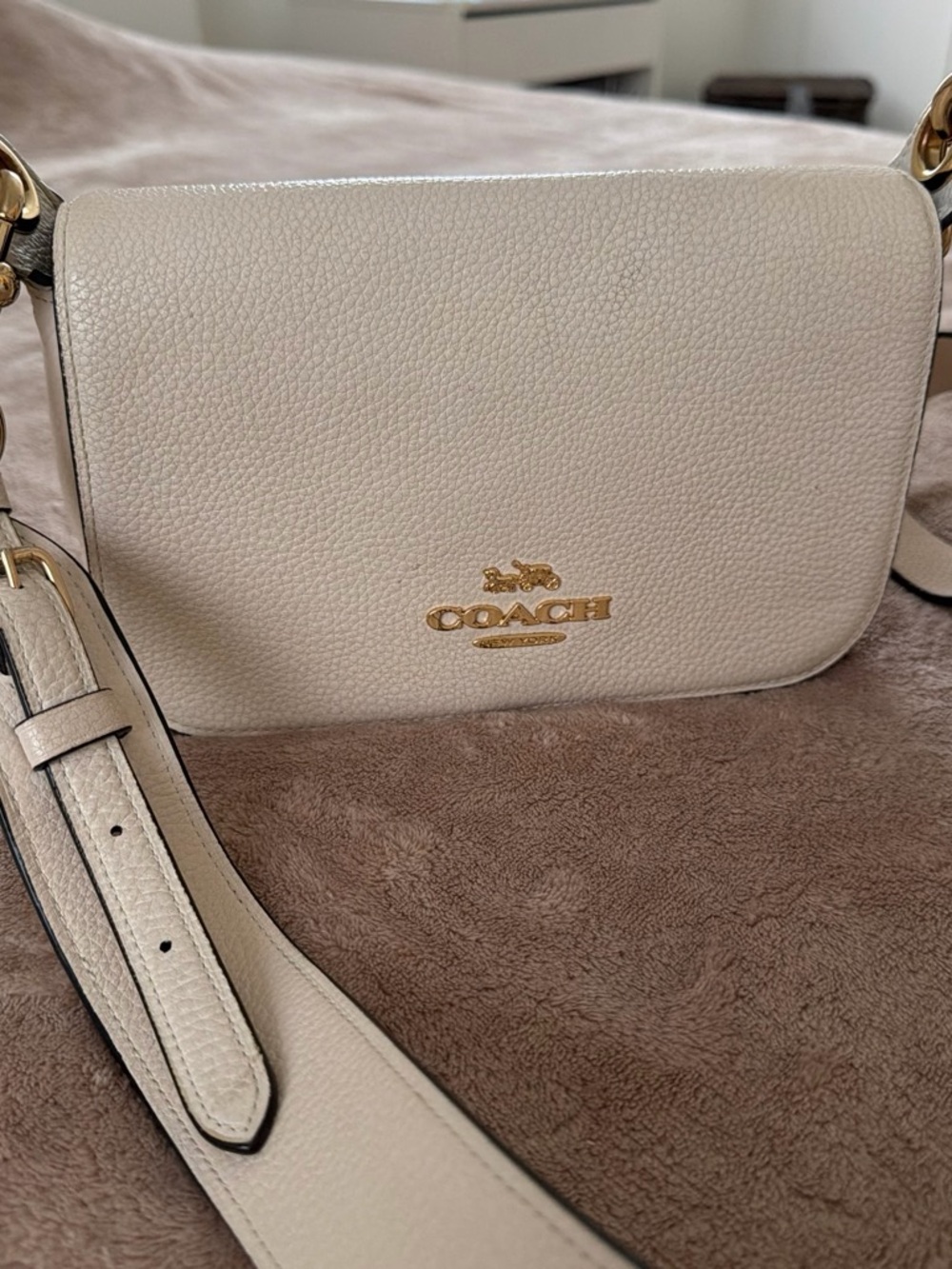 Coach Pebbled Leather Crossbody in Cream with Gold Hardware